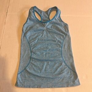 Aspire heathered light Blue Sleeveless Fitted Tank Top w stretch ribbing on top